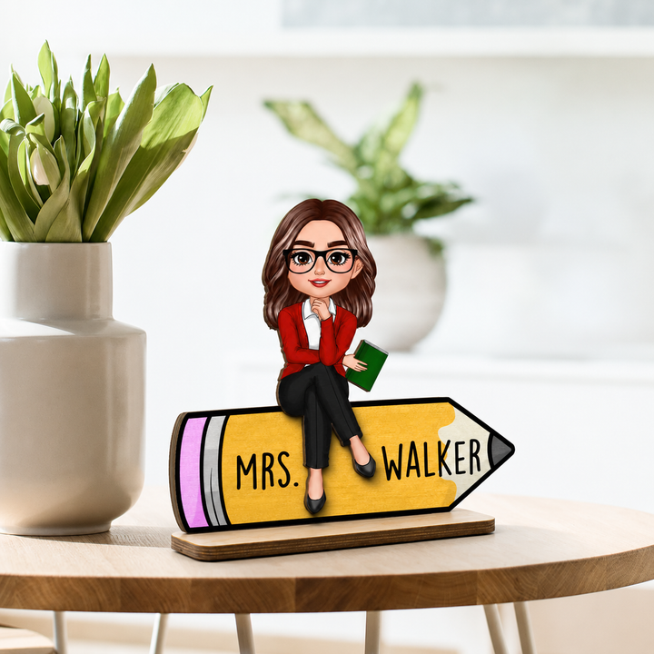Personalized Teacher Wooden Plaque, Custom Teacher Appreciation Gift, Chibi Teacher Wooden Sign with Name, Classroom Desk Decor, Back to School Teacher Gift, Personalized Wooden Keepsake