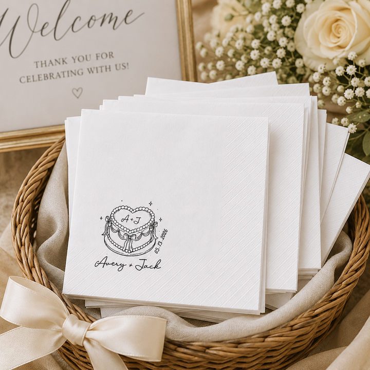 Personalized Wedding Napkins – Custom Names and Date Cocktail Bar Reception 3-Ply Paper
