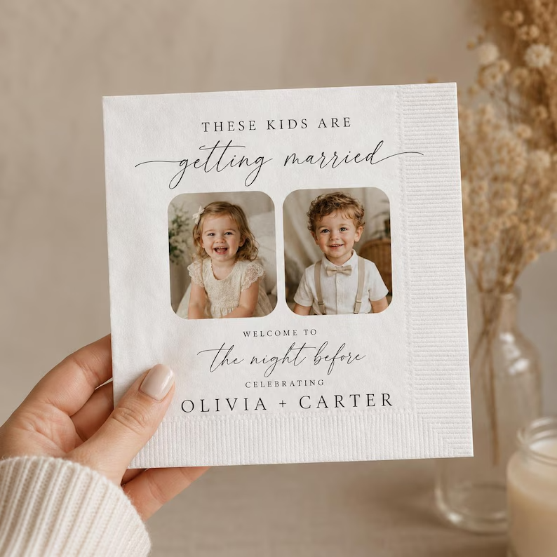 Personalized Wedding Photo Napkins Custom Cocktail Beverage Napkins Rehearsal Dinner Reception Decor Keepsake Gift