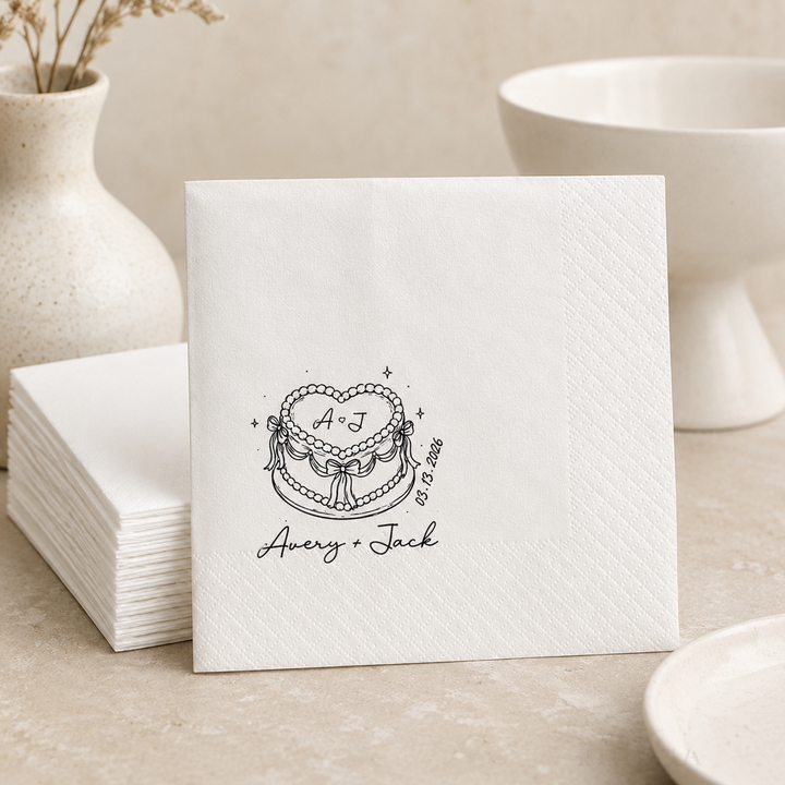 Personalized Wedding Napkins – Custom Names and Date Cocktail Bar Reception 3-Ply Paper