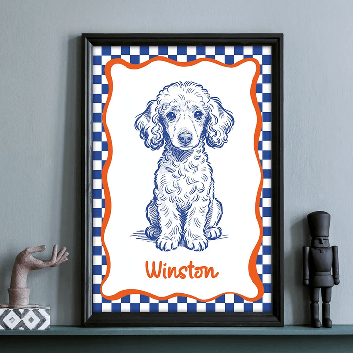 Custom Doodle Dog Portrait Minimalist, Unique Dog Art - Personalized Poster - Retro Pet Prints Gift