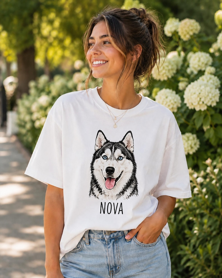 Personalized Pet Portrait Shirt, Custom Dog & Cat Photo T-Shirt, Personalized Pet Name Tee, Custom Pet Lover Gift, Dog Mom & Cat Mom Shirt