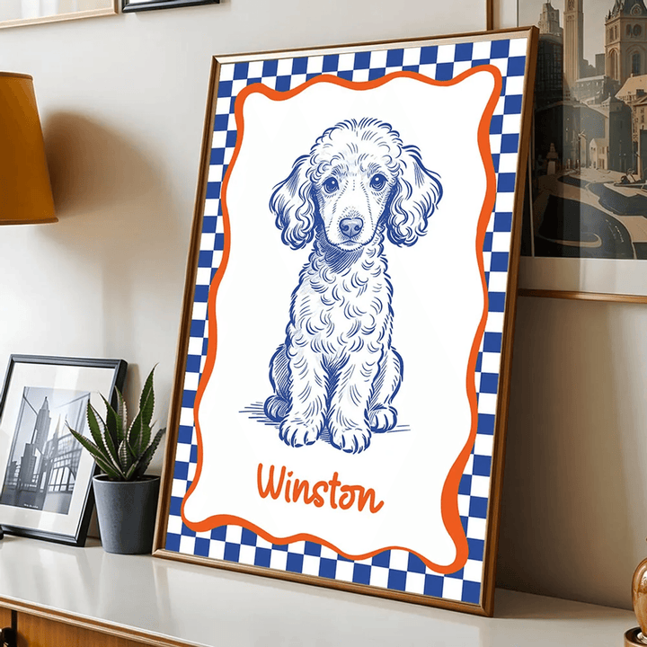 Custom Doodle Dog Portrait Minimalist, Unique Dog Art - Personalized Poster - Retro Pet Prints Gift