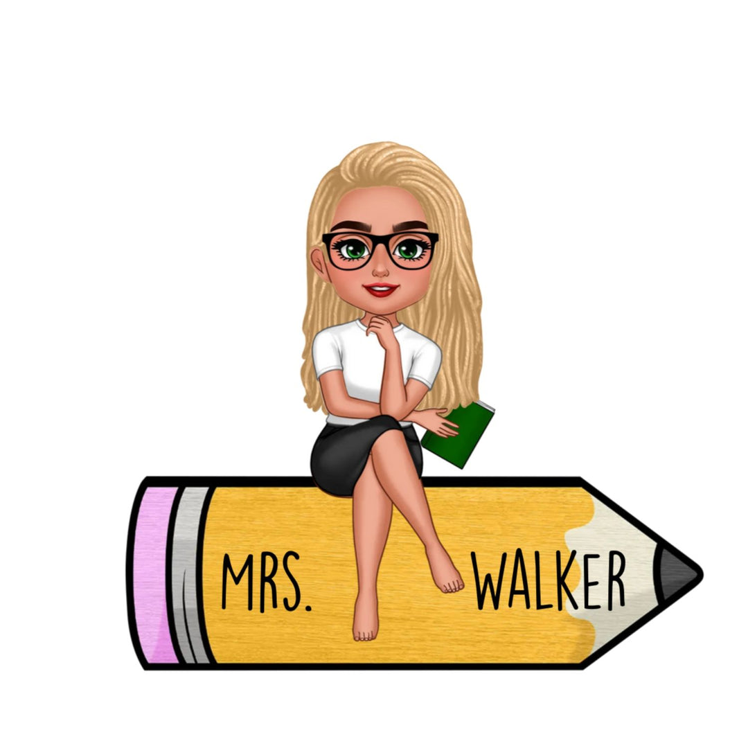 Personalized Teacher Wooden Plaque, Custom Teacher Appreciation Gift, Chibi Teacher Wooden Sign with Name, Classroom Desk Decor, Back to School Teacher Gift, Personalized Wooden Keepsake