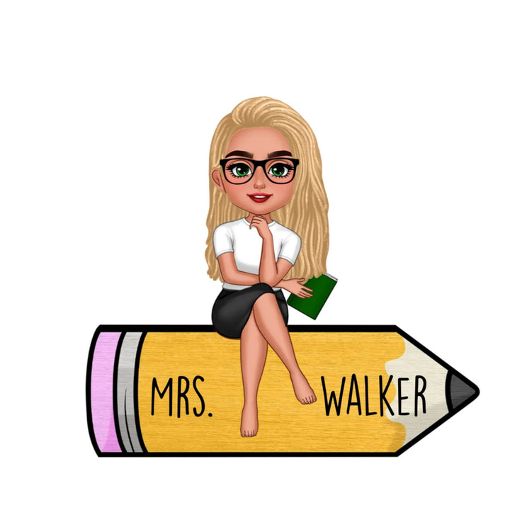 Personalized Teacher Wooden Plaque, Custom Teacher Appreciation Gift, Chibi Teacher Wooden Sign with Name, Classroom Desk Decor, Back to School Teacher Gift, Personalized Wooden Keepsake