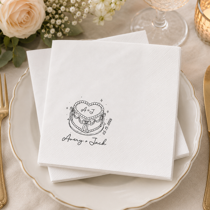 Personalized Wedding Napkins – Custom Names and Date Cocktail Bar Reception 3-Ply Paper
