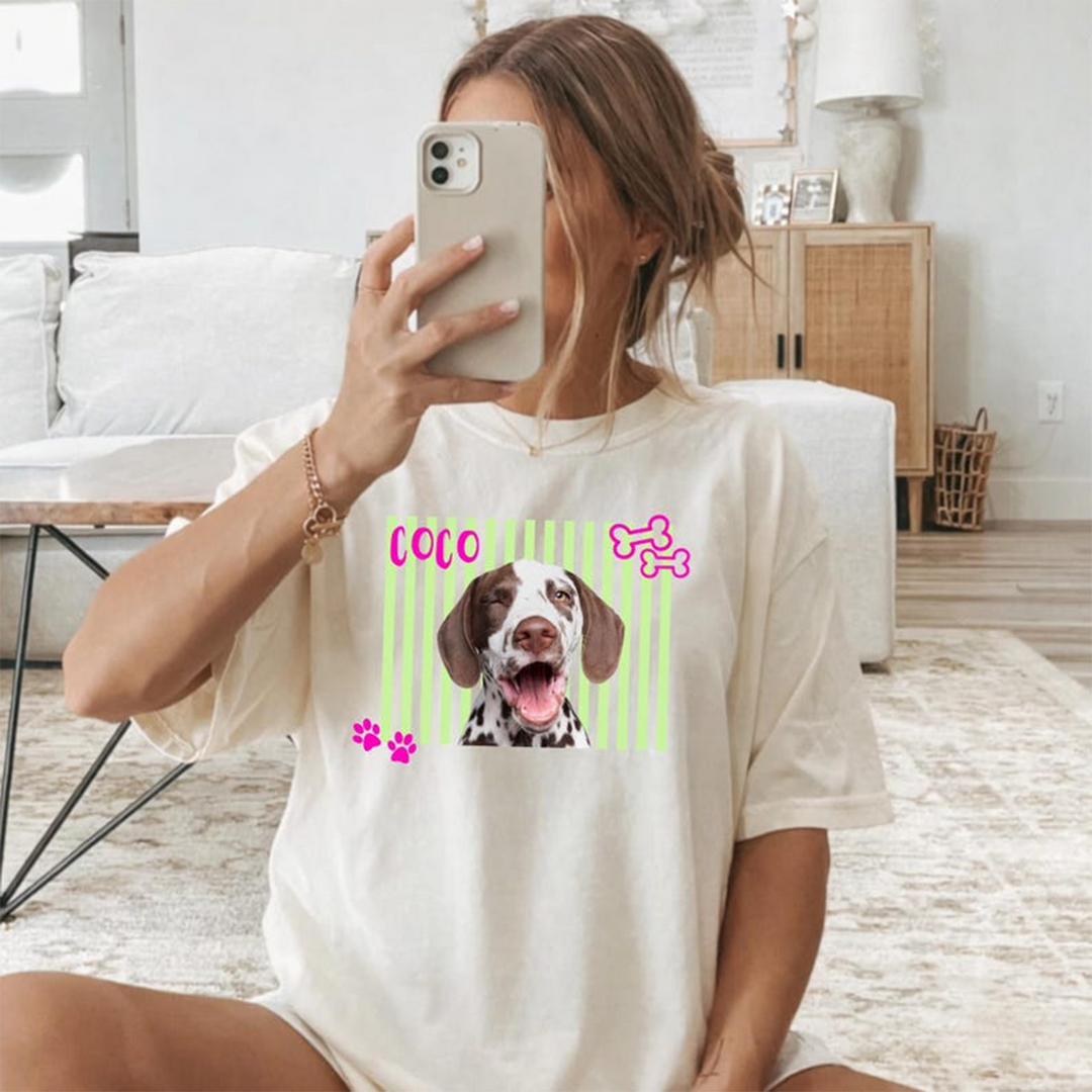 Personalized Neon Pet Portrait Shirt, Custom Dog & Cat Name T-Shirt, Colorful Retro Pet Graphic Tee, Personalized Pet Lover Gift, Custom Photo Shirt