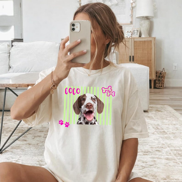 Personalized Neon Pet Portrait Shirt, Custom Dog & Cat Name T-Shirt, Colorful Retro Pet Graphic Tee, Personalized Pet Lover Gift, Custom Photo Shirt