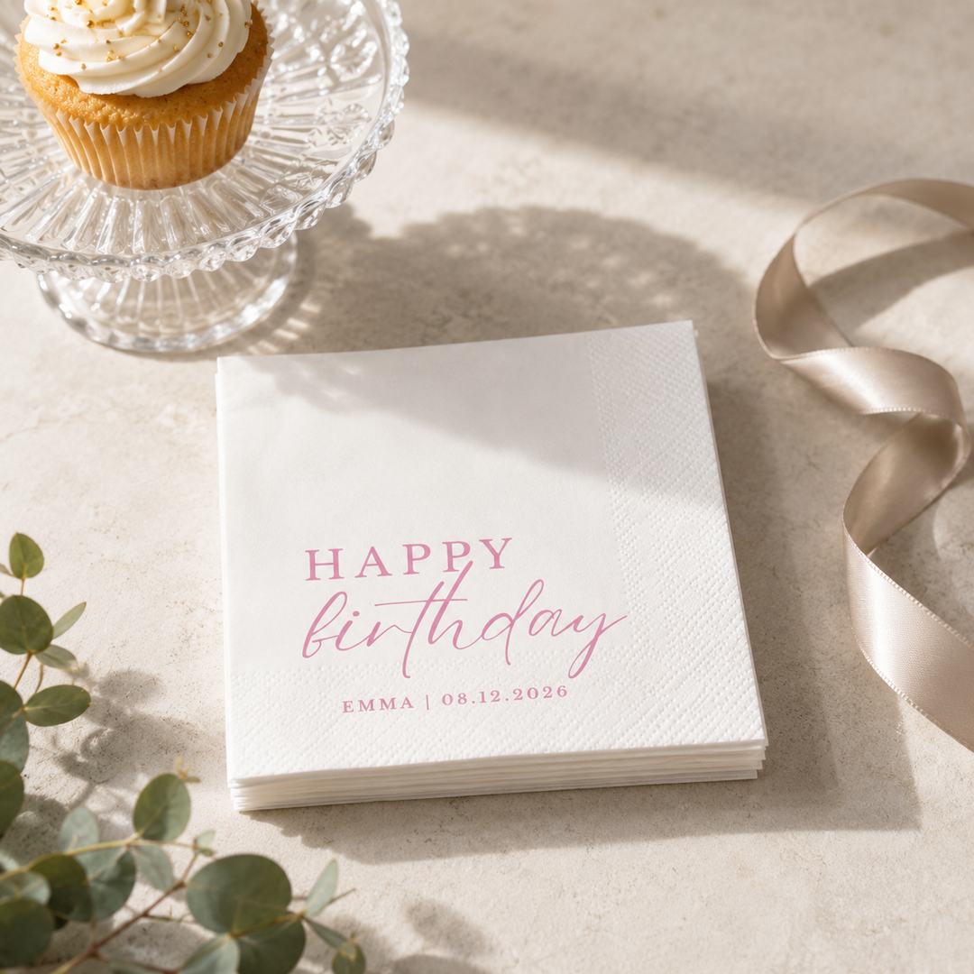 Custom Birthday Napkins with Text - Personalized Cocktail Napkins for Party Decor - Happy Birthday Napkins For All Ages