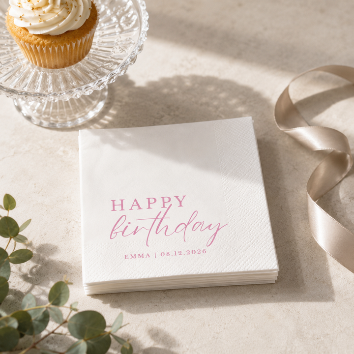 Custom Birthday Napkins with Text - Personalized Cocktail Napkins for Party Decor - Happy Birthday Napkins For All Ages