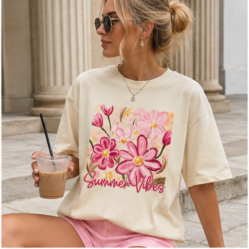 Summer Vibes Comfort Colors® Shirt | Floral Summer Vacation Shirt | Beach Shirt | Watercolor Neon Summer Shirt | Trendy Summer Graphic Shirt