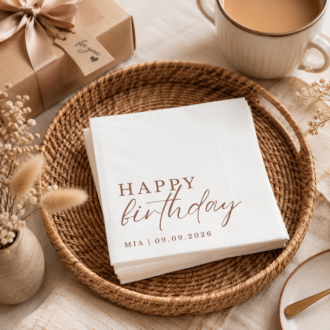 Custom Birthday Napkins with Text - Personalized Cocktail Napkins for Party Decor - Happy Birthday Napkins For All Ages