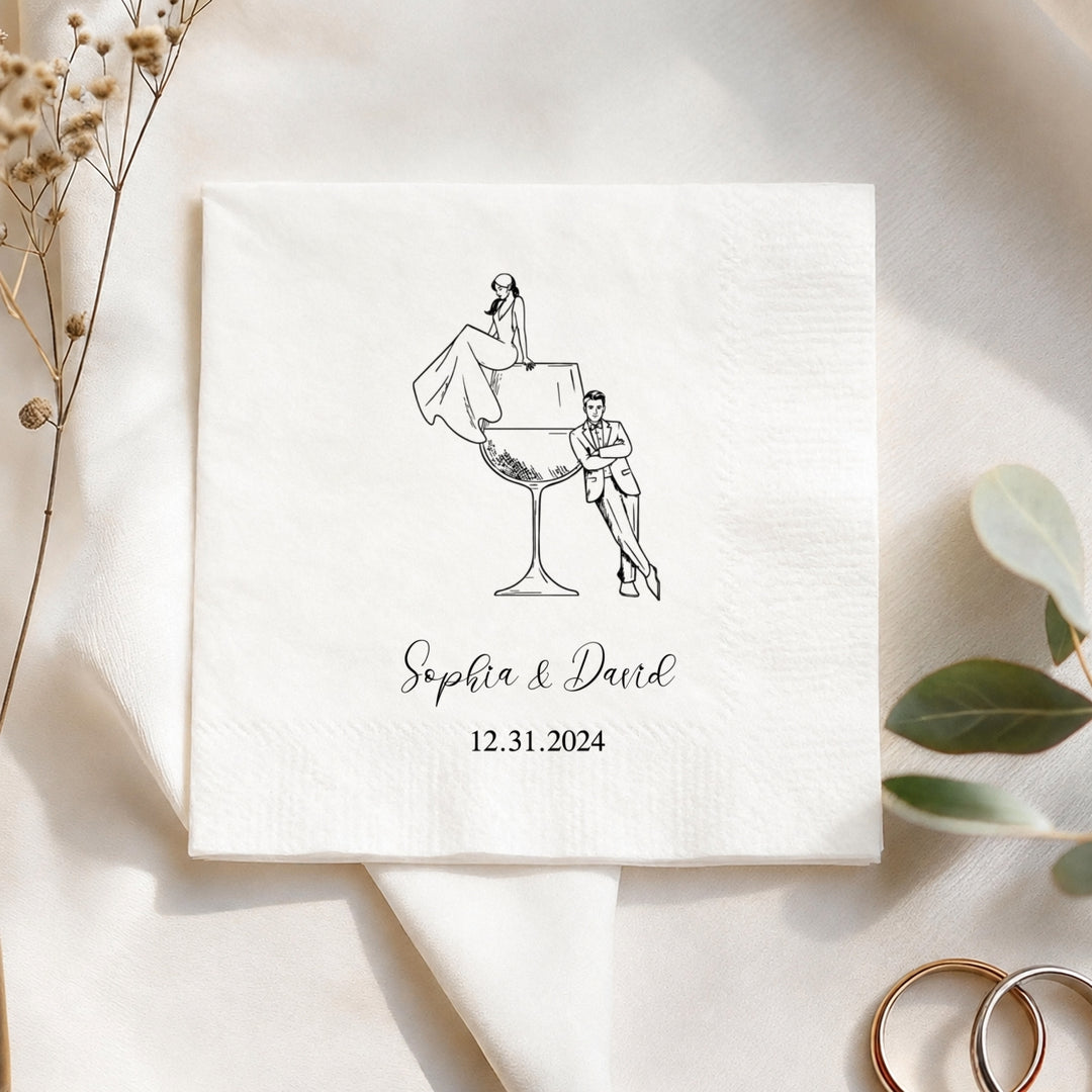 Personalized Cocktail Napkins with Text, Custom Wedding Cocktail Napkins for Engagement, Bridal Shower, Wedding Party Decor