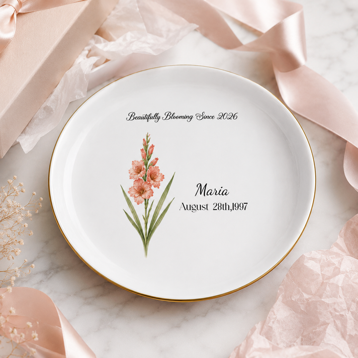 Personalized Birth Flower Ring Dish, Custom Name Jewelry Tray, Bridesmaid Gifts for her